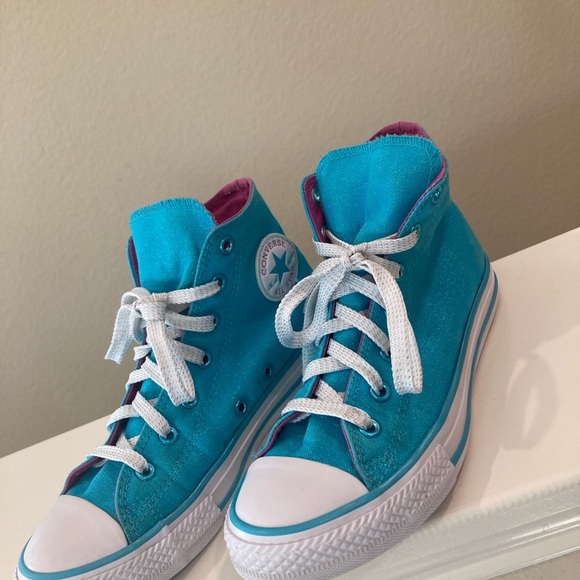 Converse All Star Chuck Taylor hight top metallic blue junior sneaker used Sz 3 - Picture 2 of 10